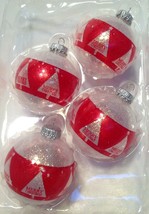 Kebs Christmas Ornament Set Of 4 Blown Glass Glittery White &amp; Red Balls New - £15.78 GBP