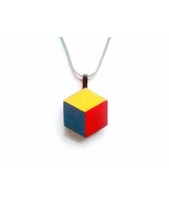 Hand-Painted Wooden Rubik Necklace for Women, Minimalist Pendant with Sn... - $789.95 MXN