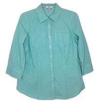 Van Heusen Womens Blouse Size M 3/4 Sleeve Button Front Collared Turquoise - $12.97