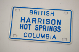 Harrison Hot Springs BC Souvenir License Plate Miniature Bike Metal 1980s - £5.68 GBP