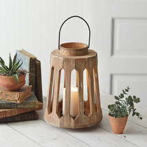 Geometric Wood Lantern with handle - £47.94 GBP