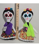 Day of The Dead 13 inch Doll Lot of 2 Purple &amp; Green - Halloween Decor - $25.73