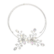 Sparkling White Crystal Floral Bouquet Wraparound Choker Necklace - £17.81 GBP