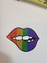 LGBTQ Pride Rainbow Sticker Decal Multi Color Biting Lips Mouth - £7.05 GBP