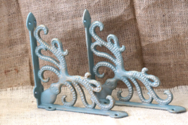 2 Cast Iron Octopus Brackets Nautical Garden Braces Shelf Corbels Ocean Book  - £19.97 GBP