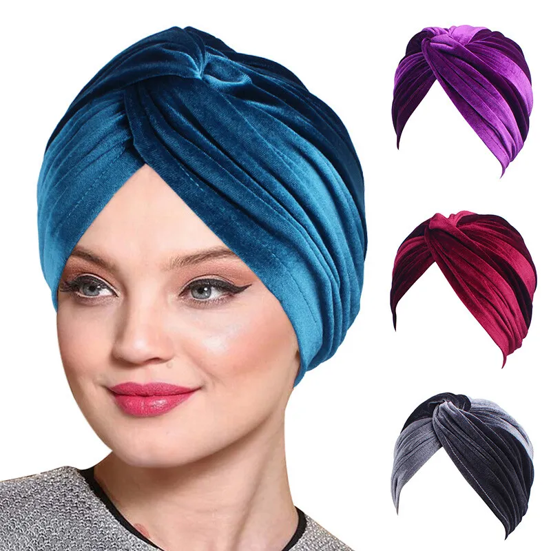 Women&#39;s Velvet Turban Head Wrap Chemo Hats Cap Headwear Soft Head Wraps ... - £11.97 GBP