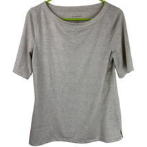 Talbots Tee Shirt Womens M Short Sleeve Gray Metallic Shimmer Scoop Neck... - £10.75 GBP