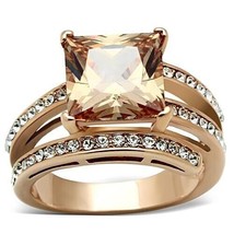 9.56Ct Princess Cut Champagne CZ Layered Rose Gold Plated Cocktail Ring Sz 5-10 - £58.60 GBP