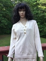 Calvin Klein Womens Beige Gold Metallic Pullover Sweater Petite XL Long ... - $19.80