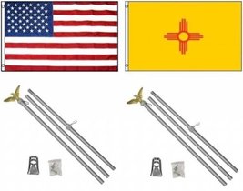 3x5 USA American &amp; State of New Mexico Flag &amp; 2 Aluminum Pole Kit Sets 3x5 - Bri - £43.18 GBP