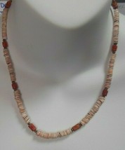 Vintage Marked Sterling Puka Shell Red Coral Bead Choker Necklace - £35.56 GBP