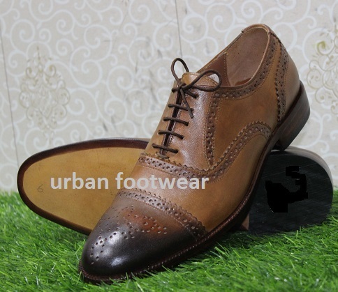 Mens New Handmade Shoes Formal Brown Leather Toe Cap Lace Up Dress Wear Boot