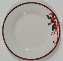 10 11/16 inch Plaid Rimmed Holly and Ribbon decorated Christmas decorative Plate - $7.49