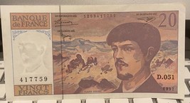 Claude Debussy 1997 Pre-Euro French 20 Francs Banknote. France Currency. painter - £14.19 GBP