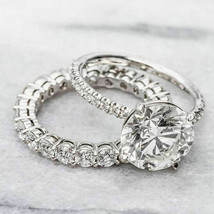 Engagement Wedding Ring Set 4.25Ct Round Simulated Diamond 14K White Gold Size 7 - $315.07