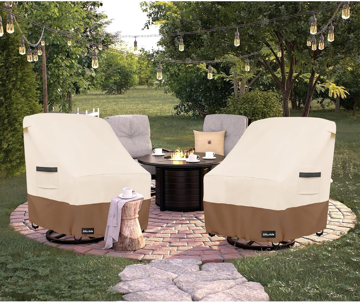 Outdoor Swivel Lounge Chair Cover 2 Pack,600D Waterproof Heavy, Beige&amp;Br... - $60.99