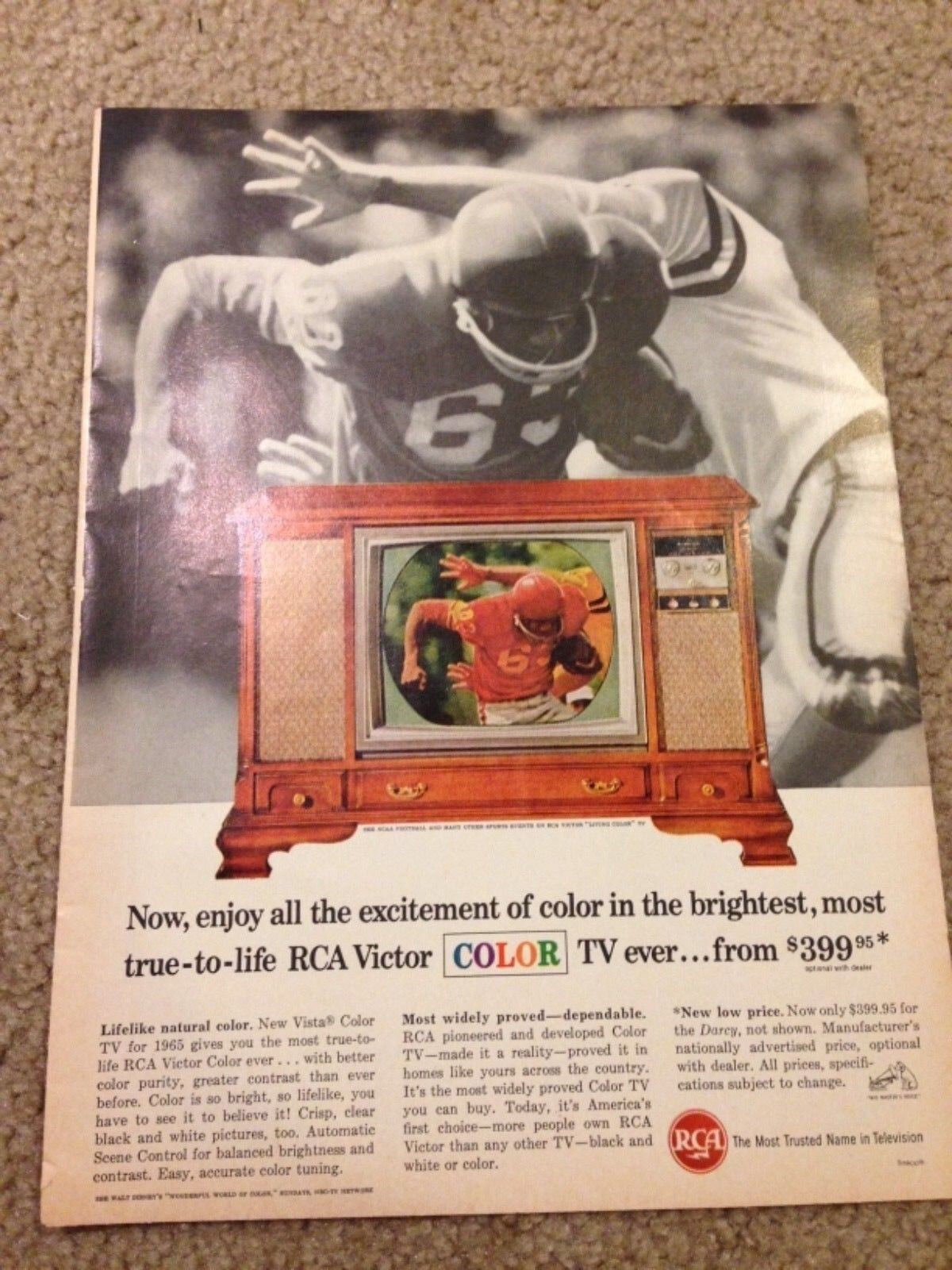1965 RCA Victor Color TV Football Vtg Vintage Print Ad - £6.37 GBP