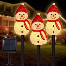 LIGHTSHINE 3PCS Snowman Shape Solar Christmas Decorations, Solar Landscape Pathw - £31.01 GBP