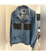 HUDSON Men&#39;s Trucker Denim Jacket L Black Pocket Detail Distressed Look - $1,209.00 MXN