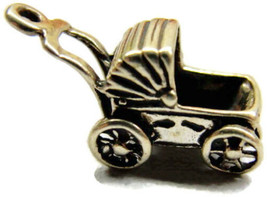 3D Handle Baby Stroller Carriage Buggy Kid Charm Patina Vtg Sterling Silver 925 - £15.81 GBP