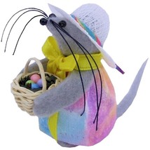 Mouse Holding Easter Basket with Easter Eggs, Pastel Print Dress, Handmade  - £7.13 GBP