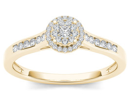 10K Yellow Gold 0.25 Ct Diamond Halo Engagement Ring - £257.18 GBP