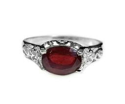 Silver Ruby Statement Ring 7x9 mm oval 2.5 Ct Ruby Engagement Ring Large... - £60.29 GBP