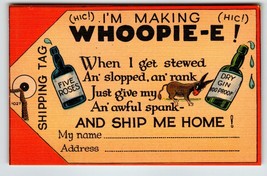 Making Whoopie Drinking Humor Booze Donkey Shipping Tag Linen Postcard Unposted - £8.15 GBP