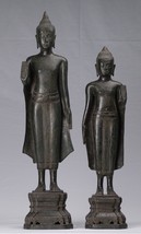 Ancien Khmer Style Bronze Abhaya Protection Bouddha Statues (Paire) - 62cm/25 &quot; - £2,174.25 GBP