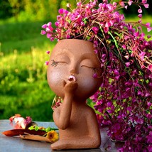 Brown Kiss Head Planter Face Planters Pots, Cute Lady Flower Pots, Female Statue - £28.76 GBP