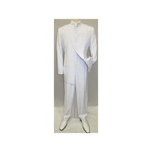 Mens Apollo  King  Banded Collarless suit Chinese Mandarin Wide leg AG98 White image 3