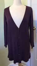 Eileen Fisher Cardigan M Purple V Neck Long Sleeves Longline Merino Wool... - $29.67