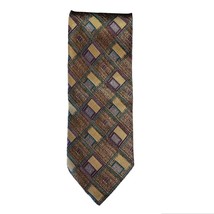 Daniel De Fasson Tie Mens Gold Purple Teal Square Print 100% Silk Hand Made - £15.45 GBP