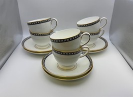 Set of 6 Wedgwood Bone China ULANDER BLACK Cups &amp; Saucers - $1,848.62 MXN
