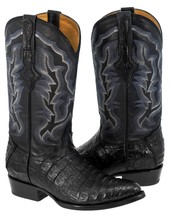 Western Dress Leather Cowboy Boots Genuine Crocodile Belly Skin J Toe Black - £241.27 GBP