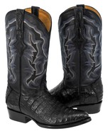 Western Dress Leather Cowboy Boots Genuine Crocodile Belly Skin J Toe Black - £238.46 GBP