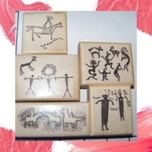 5 Petroglyph Rock Art - People Horses New Mounted Rubber Stamps - £21.89 GBP