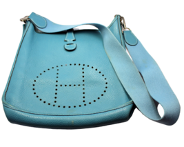 Authentic! Hermes Evelyne Blue Jean Clemence Leather PM Handbag Purse - £1,891.64 GBP