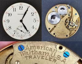 American Waltham USA &quot;Traveler&quot; pocket watch movement face hands 16s 7j ... - $34.99