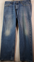 Wrangler Jeans Men Size 38 Blue Denim 100% Cotton Flat Front Straight Leg Pocket - £9.98 GBP