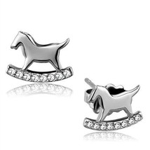 Vintage Rocking Horse Clear Crystal Stud Stainless Steel Push Back Earring Gifts - £39.16 GBP