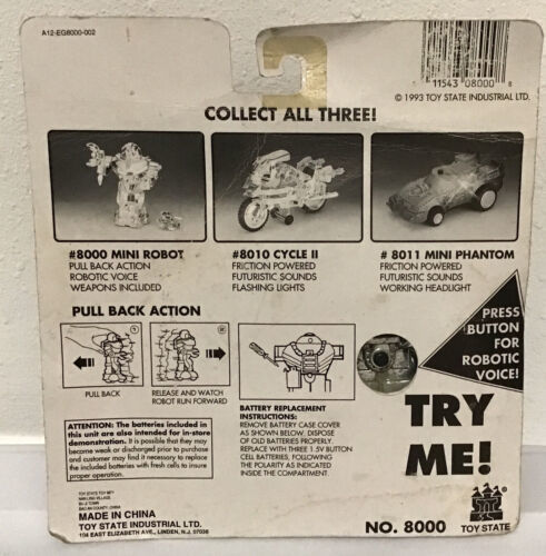 Vtg 1993 Toy State No 8000 Mini Robot Motorized Robotic Voice Silver Color Item image 8