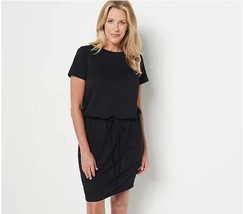 Belle by Kim Gravel Luxe French Terry Dress (Black, Size XXS) A491507 - $17.02