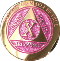10 Year AA Medallion Elegant Glitter Pink Gold Plated Sobriety Chip Coin Ten - £15.71 GBP