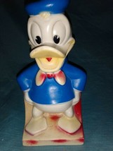 Vintage Disney Productions Donald Duck Plastic Bank 8&quot; Tall w/Stopper  - $13.10