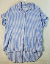 Beach Lunch Lounge Shirt Women Medium White Blue Stripe Rayon Collar Button Down - £10.68 GBP