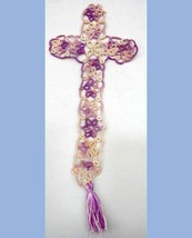 antique TATTING lace CROSS BOOKMARK religious christian 8&quot;x3.5&quot; - $18.76
