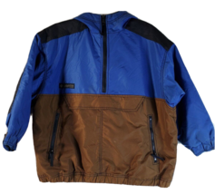 Columbia Hooded Jacket Youth Medium Brown Blue Black Pockets 1/4 Zip Pullover - $19.29