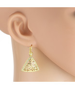 Gold Tone Drop Earrings With Lace Cut-Out Design &amp; Sparkling Crystals - $38.26 CAD