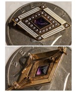 Krementz 14k Gold Amethyst Pearl White Enamel Pendant Brooch Diamond Shaped - $1,501.83 CAD